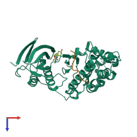 PDB entry 4hyu coloured by chain, top view.