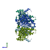 PDB entry 4hyy coloured by chain, side view.