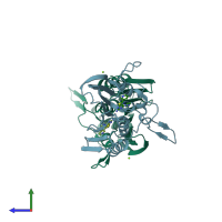 PDB entry 4hz0 coloured by chain, side view.