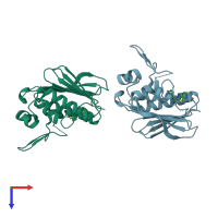 PDB entry 4hz0 coloured by chain, top view.