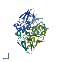 PDB entry 4hz1 coloured by chain, side view.