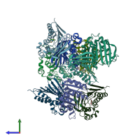 PDB entry 4hz5 coloured by chain, side view.