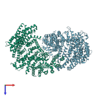 PDB entry 4hzk coloured by chain, top view.