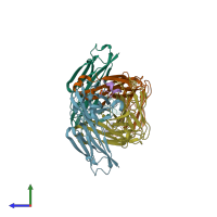 PDB entry 4hzl coloured by chain, side view.