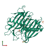 PDB entry 4hzn coloured by chain, front view.