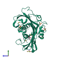 PDB entry 4hzn coloured by chain, side view.
