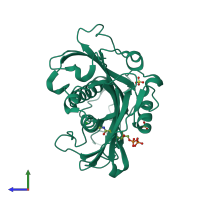PDB entry 4hzp coloured by chain, side view.