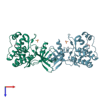 PDB entry 4hzr coloured by chain, top view.