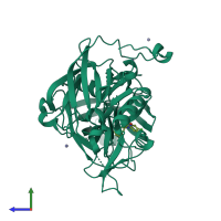PDB entry 4hzt coloured by chain, side view.