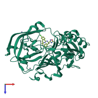 PDB entry 4hzt coloured by chain, top view.