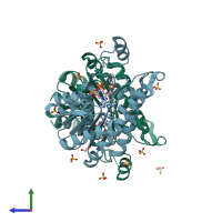 PDB entry 4i08 coloured by chain, side view.