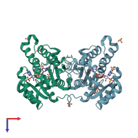 PDB entry 4i08 coloured by chain, top view.