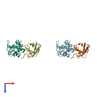 PDB entry 4i0c coloured by chain, top view.