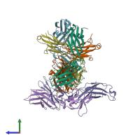 PDB entry 4i18 coloured by chain, side view.