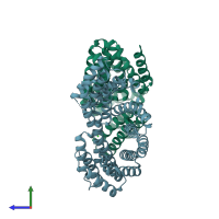 PDB entry 4i1a coloured by chain, side view.