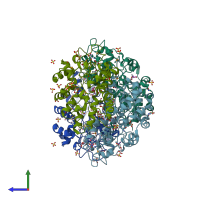 PDB entry 4i1d coloured by chain, side view.