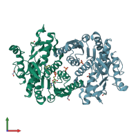 PDB entry 4i1i coloured by chain, front view.