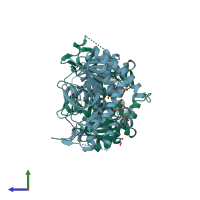 PDB entry 4i1i coloured by chain, side view.