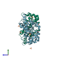 PDB entry 4i1u coloured by chain, side view.