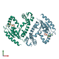 PDB entry 4i1v coloured by chain, front view.