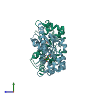 PDB entry 4i1v coloured by chain, side view.