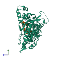 PDB entry 4i2f coloured by chain, side view.