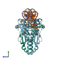 PDB entry 4i2o coloured by chain, side view.