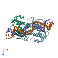 PDB entry 4i2o coloured by chain, top view.