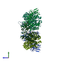 PDB entry 4i34 coloured by chain, side view.