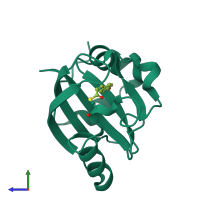 Monomeric assembly 1 of PDB entry 4i3i coloured by chemically distinct molecules, side view.