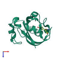 Monomeric assembly 1 of PDB entry 4i3i coloured by chemically distinct molecules, top view.