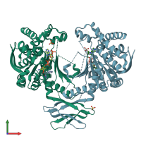 PDB entry 4i3l coloured by chain, front view.