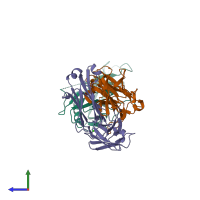 PDB entry 4i3s coloured by chain, side view.