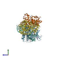 PDB entry 4i3z coloured by chain, side view.