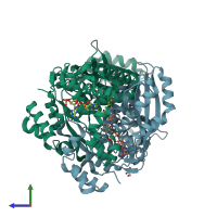 PDB entry 4i4b coloured by chain, side view.