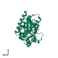 PDB entry 4i4f coloured by chain, side view.