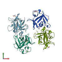 PDB entry 4i4r coloured by chain, front view.
