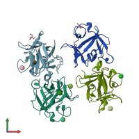PDB entry 4i4u coloured by chain, front view.