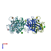 PDB entry 4i4u coloured by chain, top view.