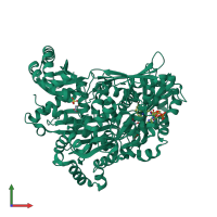 Homo dimeric assembly 1 of PDB entry 4i56 coloured by chemically distinct molecules, front view.