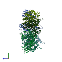 PDB entry 4i5o coloured by chain, side view.