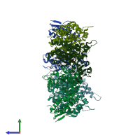 PDB entry 4i63 coloured by chain, side view.
