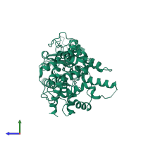 PDB entry 4i6e coloured by chain, side view.