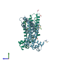 PDB entry 4i76 coloured by chain, side view.