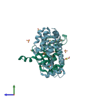 PDB entry 4i7o coloured by chain, side view.