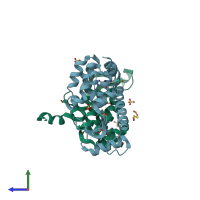 PDB entry 4i7p coloured by chain, side view.