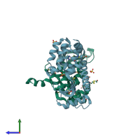 PDB entry 4i7q coloured by chain, side view.