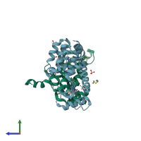 PDB entry 4i7s coloured by chain, side view.