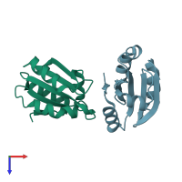 PDB entry 4i8b coloured by chain, top view.