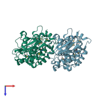 PDB entry 4i93 coloured by chain, top view.